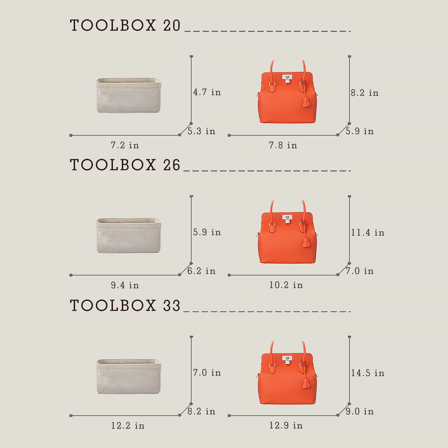 Bagessory Fine Plush Bag Insert Hermes Toolbox