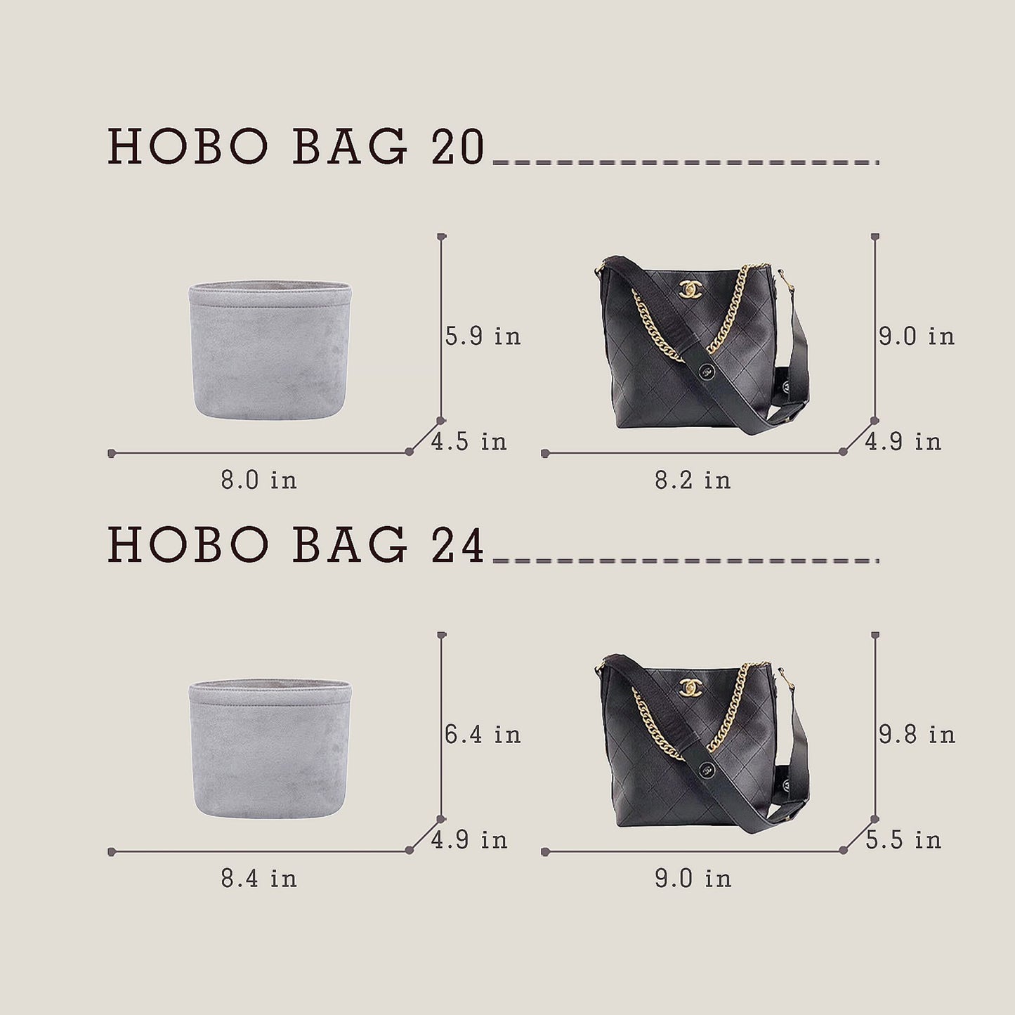 Bagessory Fine Plush Bag Insert Chanel Hobo Bag