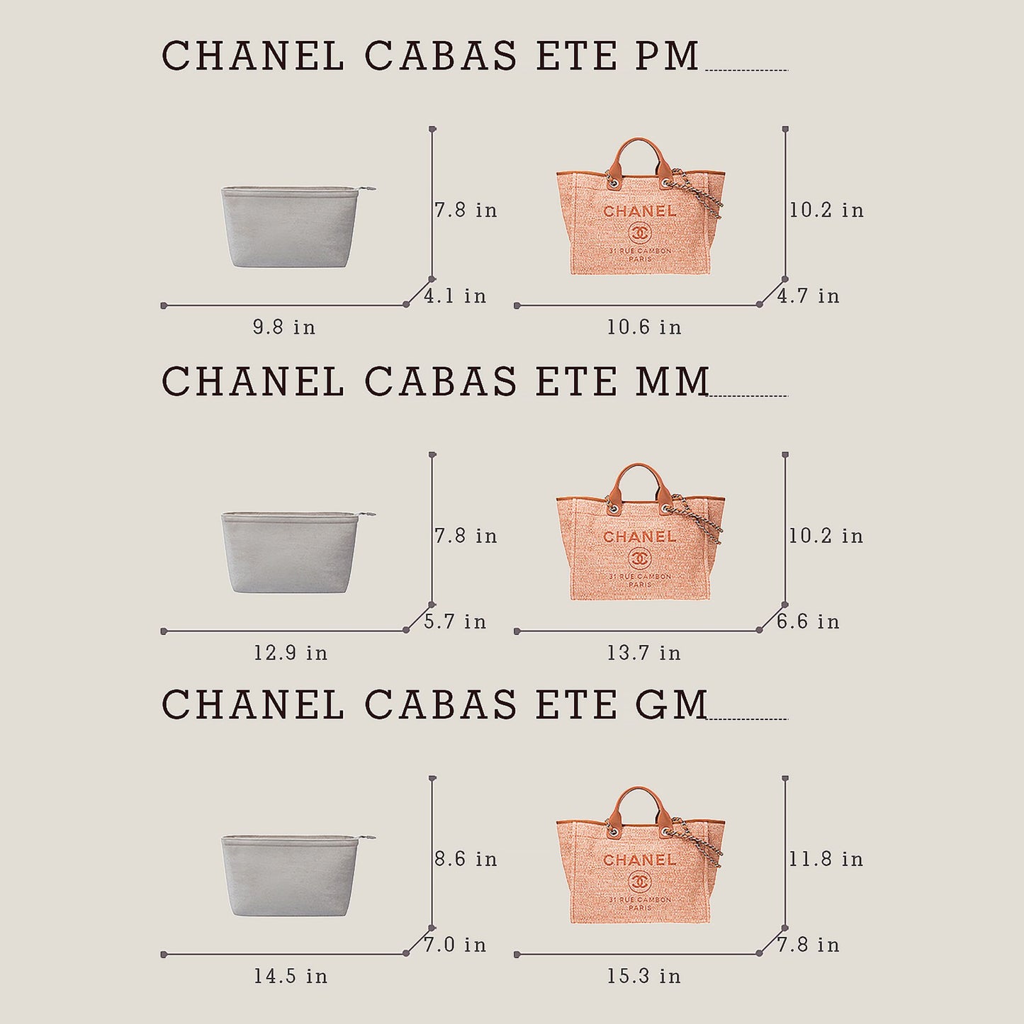 Bagessory Fine Plush Bag Insert Chanel Deauville Tote