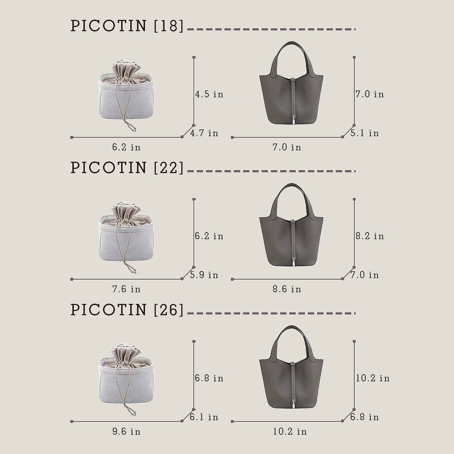 Bagessory Fine Plush Bag Insert Hermes Picotin