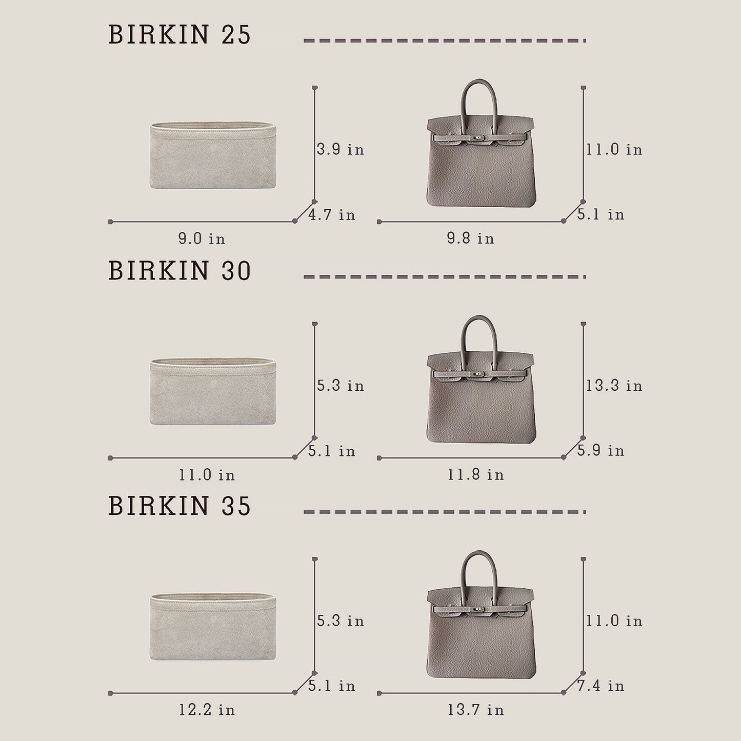 Bagessory Fine Plush Bag Insert Hermes Birkin