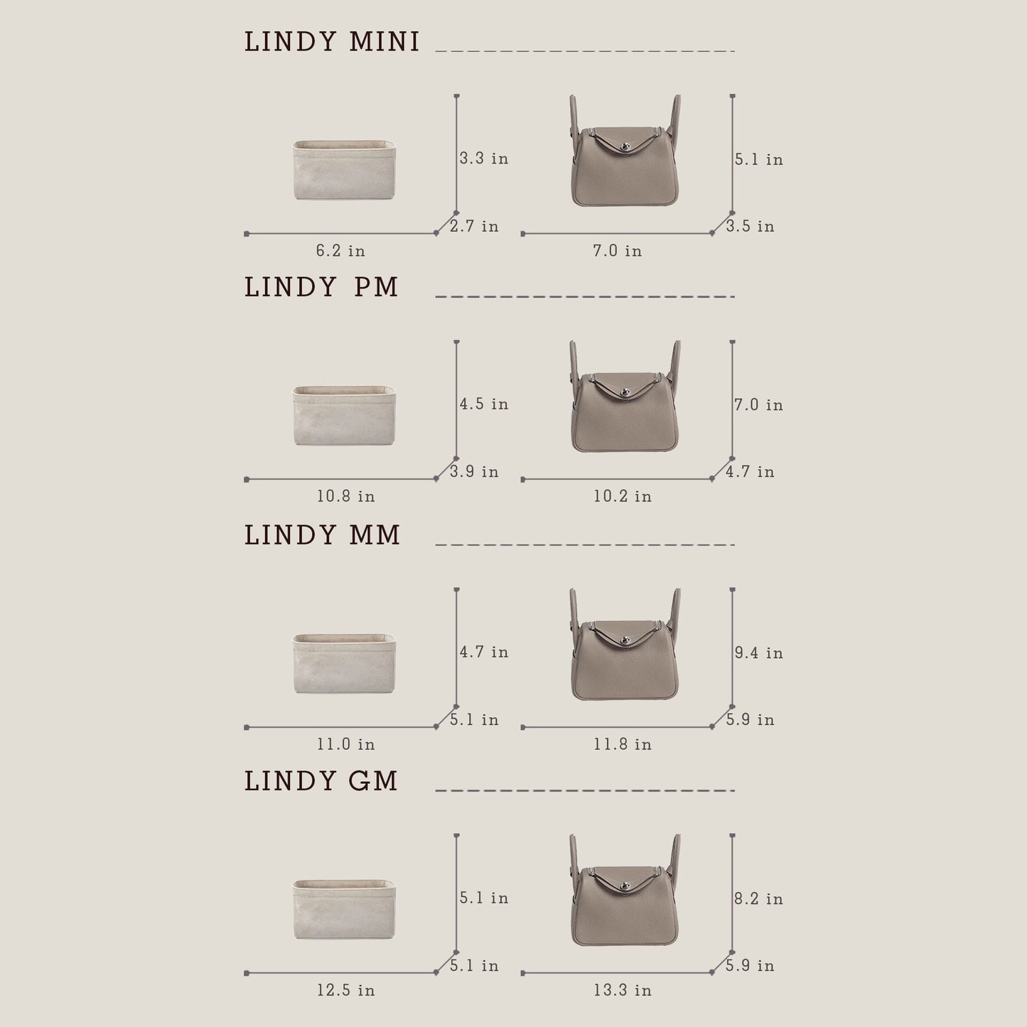 Bagessory Fine Plush Bag Insert Hermes Lindy