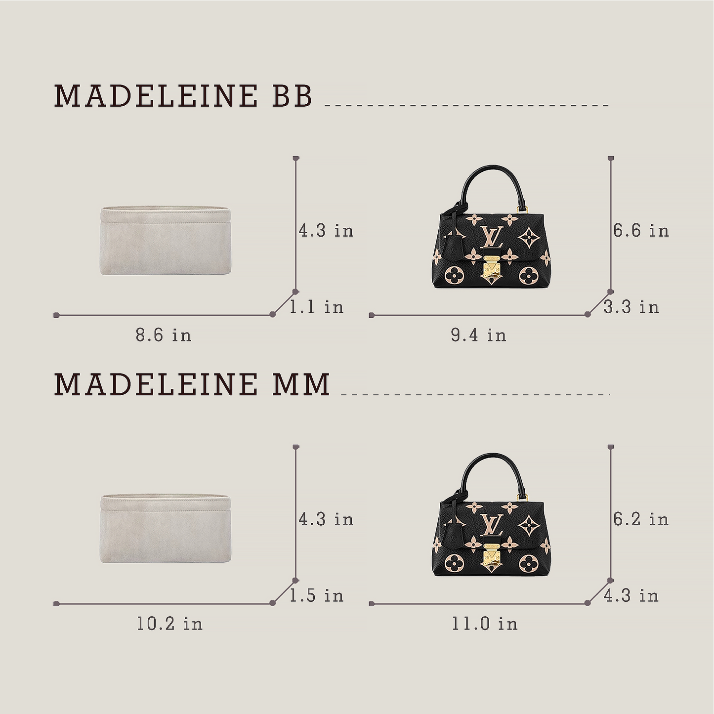 Bagessory Fine Plush Bag Insert Louis Vuitton Madeleine