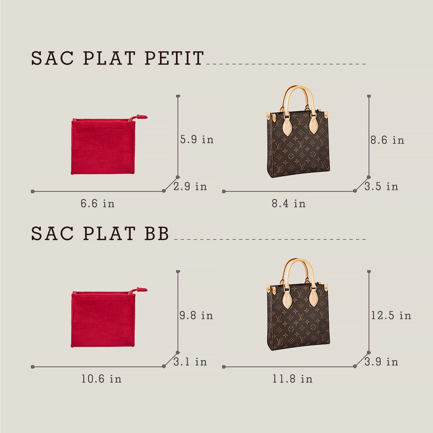 Bagessory Fine Plush Bag Insert Louis Vuitton Sac Plat