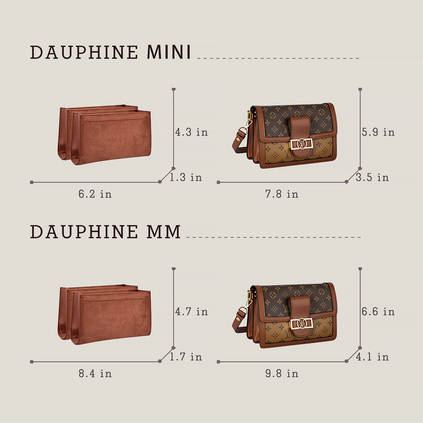 Bagessory Fine Plush Bag Insert Louis Vuitton Dauphine