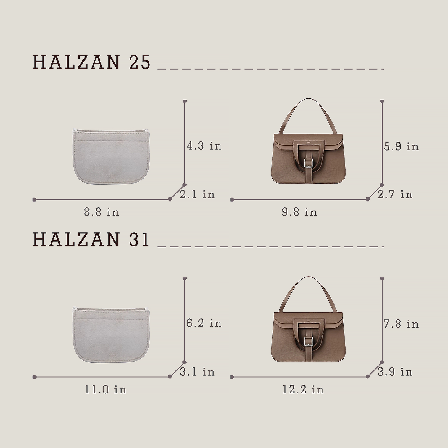 Bagessory Fine Plush Bag Insert Hermes Halzan