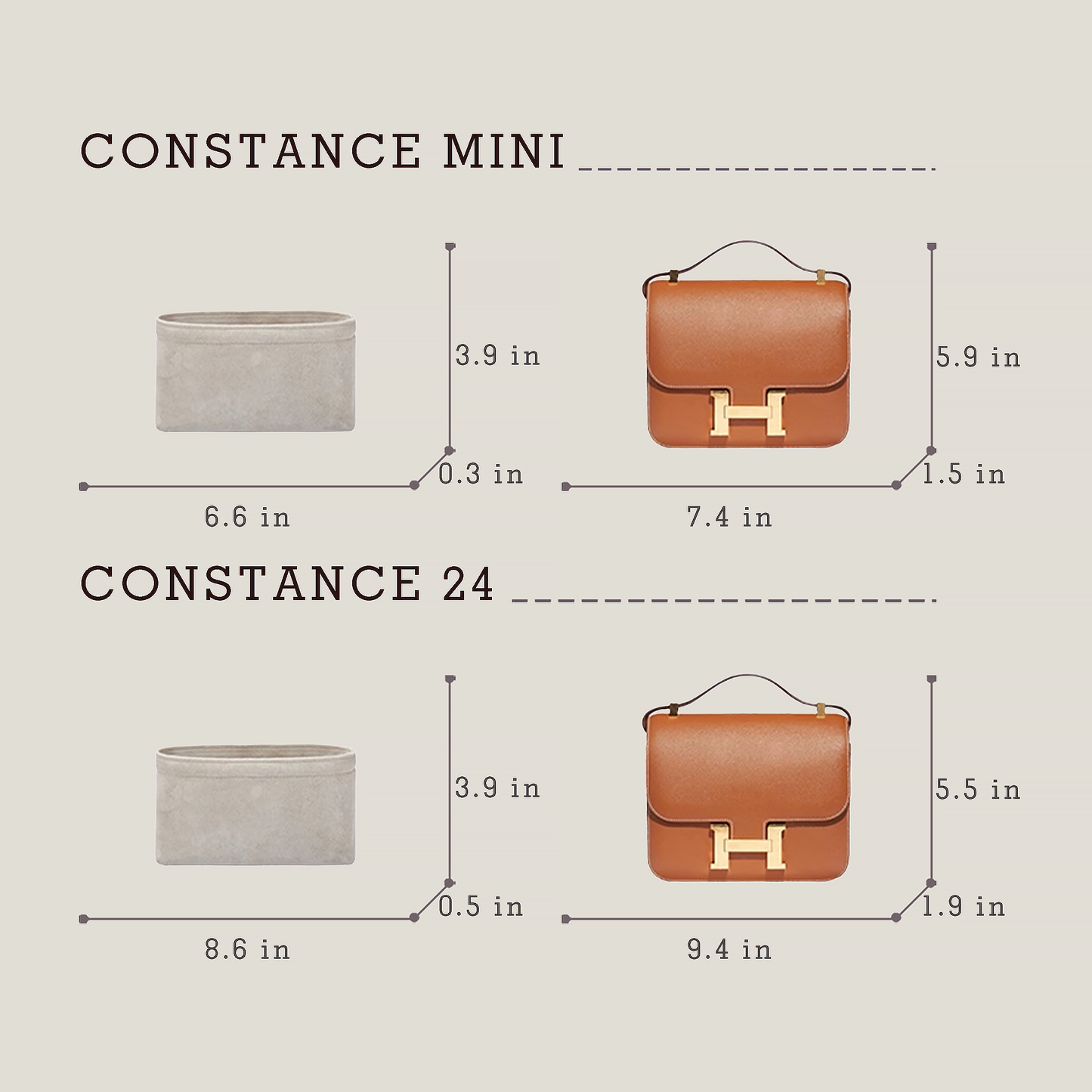 Bagessory Fine Plush Bag Insert Hermes Constance